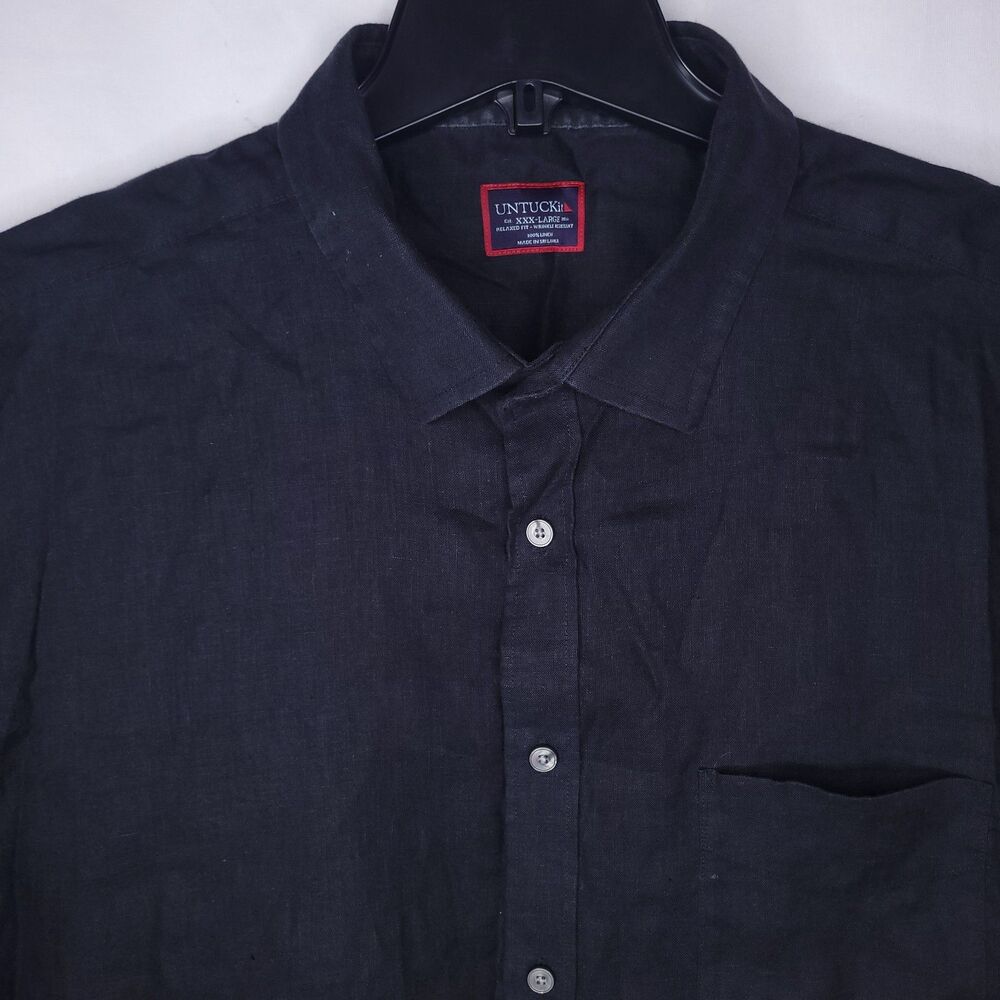 Untuckit Linen Shirt Mens 3XL Black Cameron 40878 Relaxed Fit